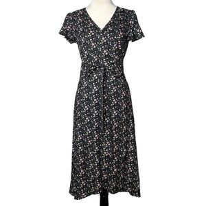 NWT LOFT Black‎ Peony Pink Floral Wrap Midi Dress Size 2